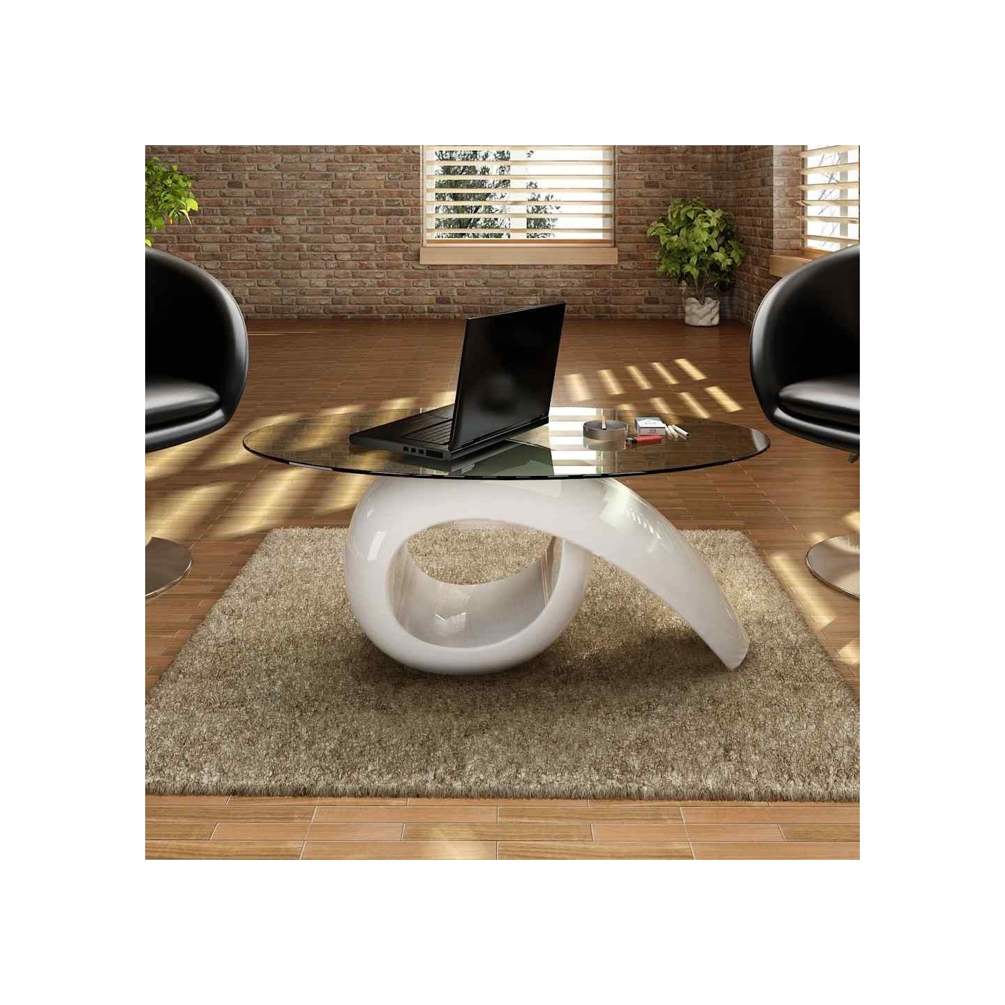 Table basse avec dessus de table en verre ovale Blanc brillant