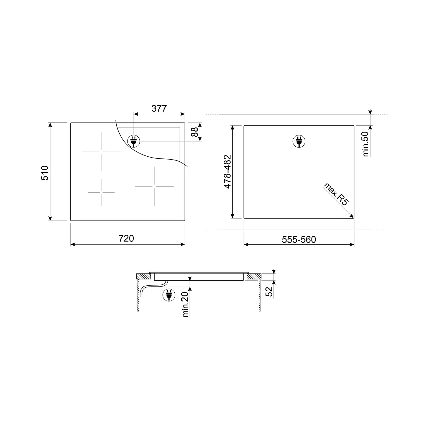 Plaque induction Smeg SI2731D 72 cm 3 foyers | Nimestore