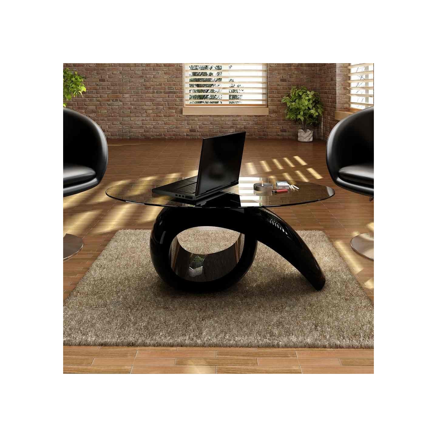 Table basse avec dessus de table en verre ovale Noir brillant