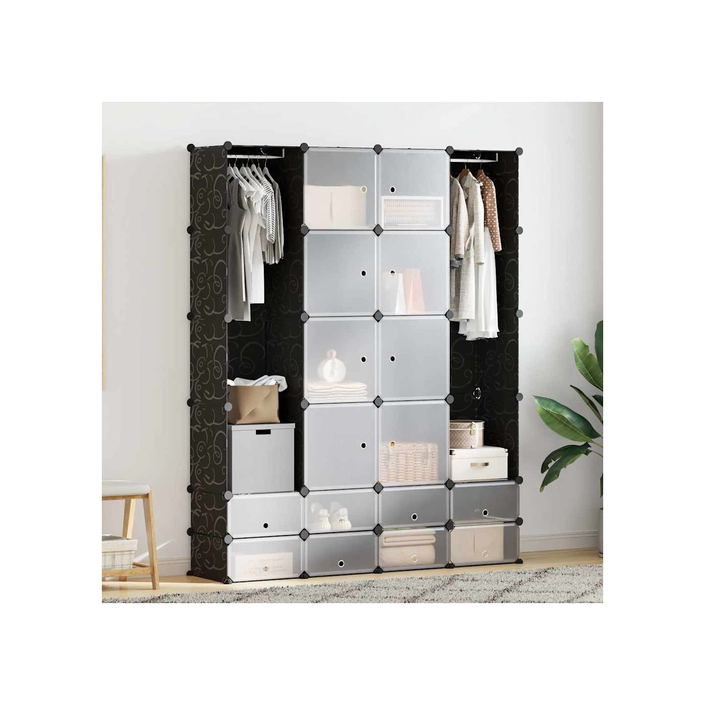 Armoire modulaire 18 compartiments Noir et blanc 37x146x180,5cm