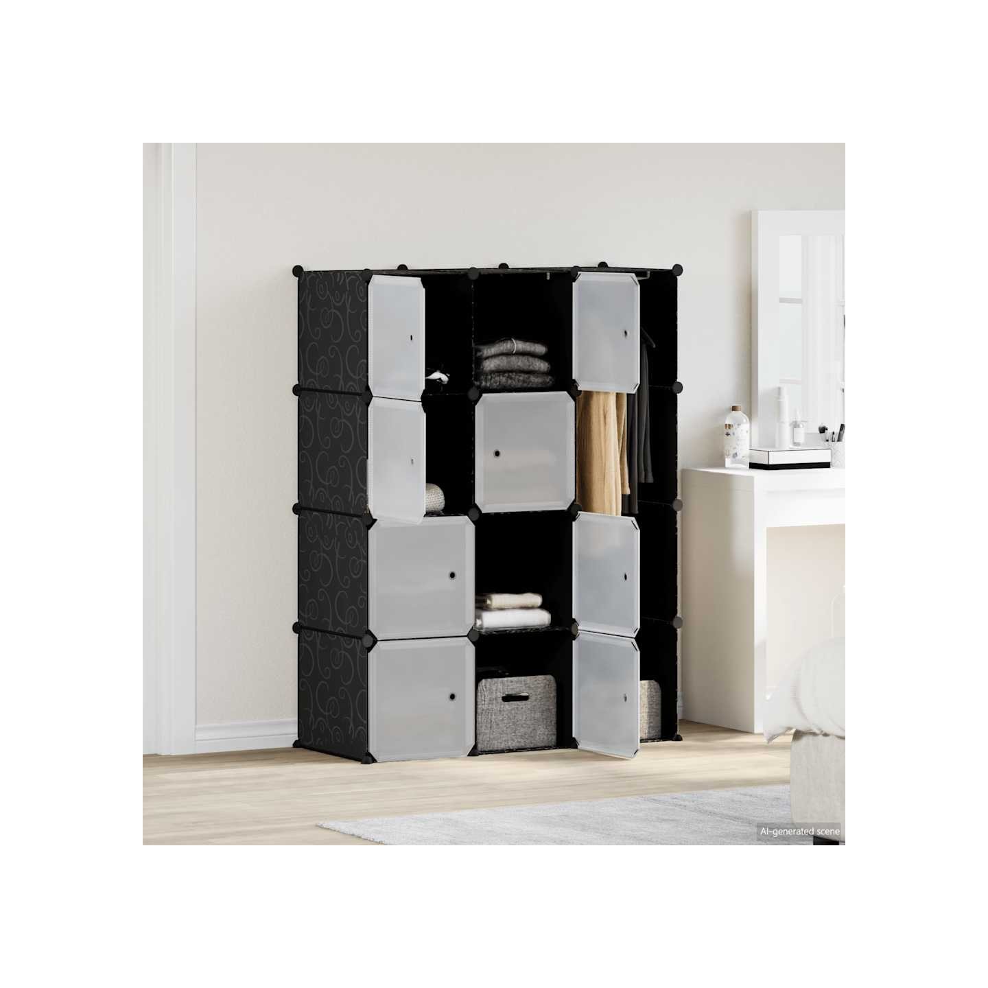 Armoire modulaire 9 compartiments noir et blanc 109x36,5x143 cm