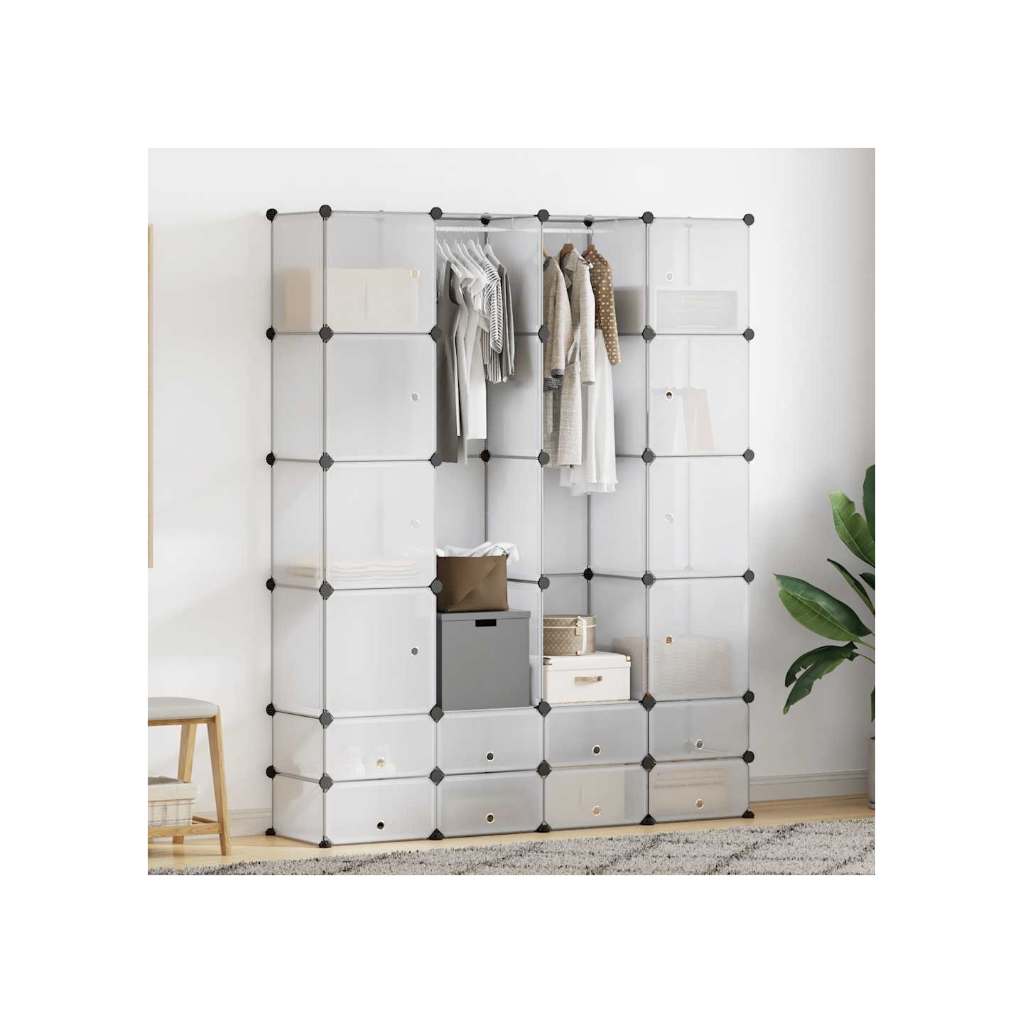 Cabinet modulable avec 18 compartiments blanc 37x146x180,5 cm