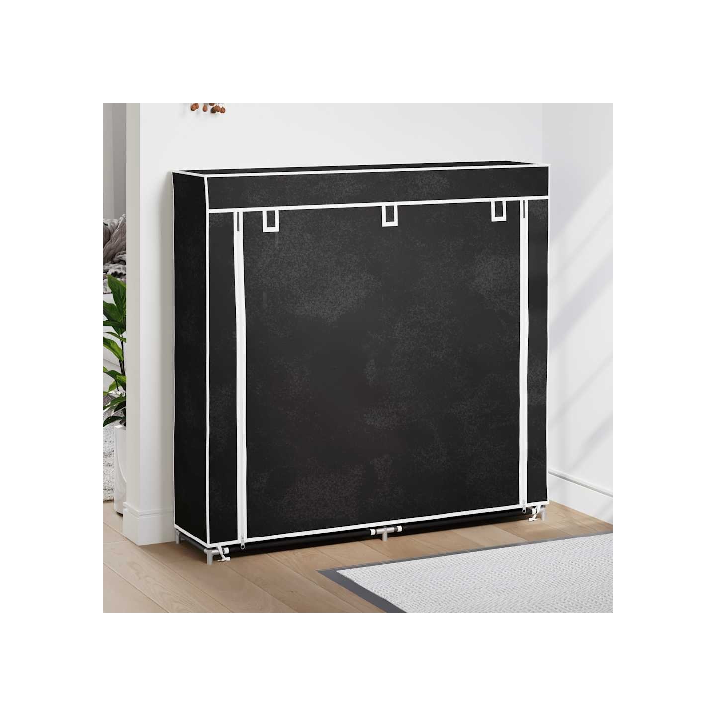Armoire à chaussures avec housse 115 x 28 x 110cm Tissu Noir