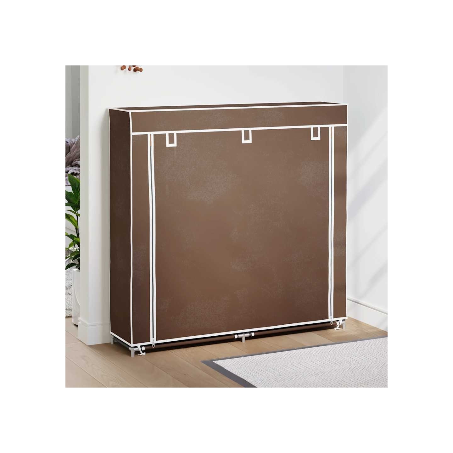 Armoire à chaussures avec housse 115 x 28 x 110 cm Tissu Marron