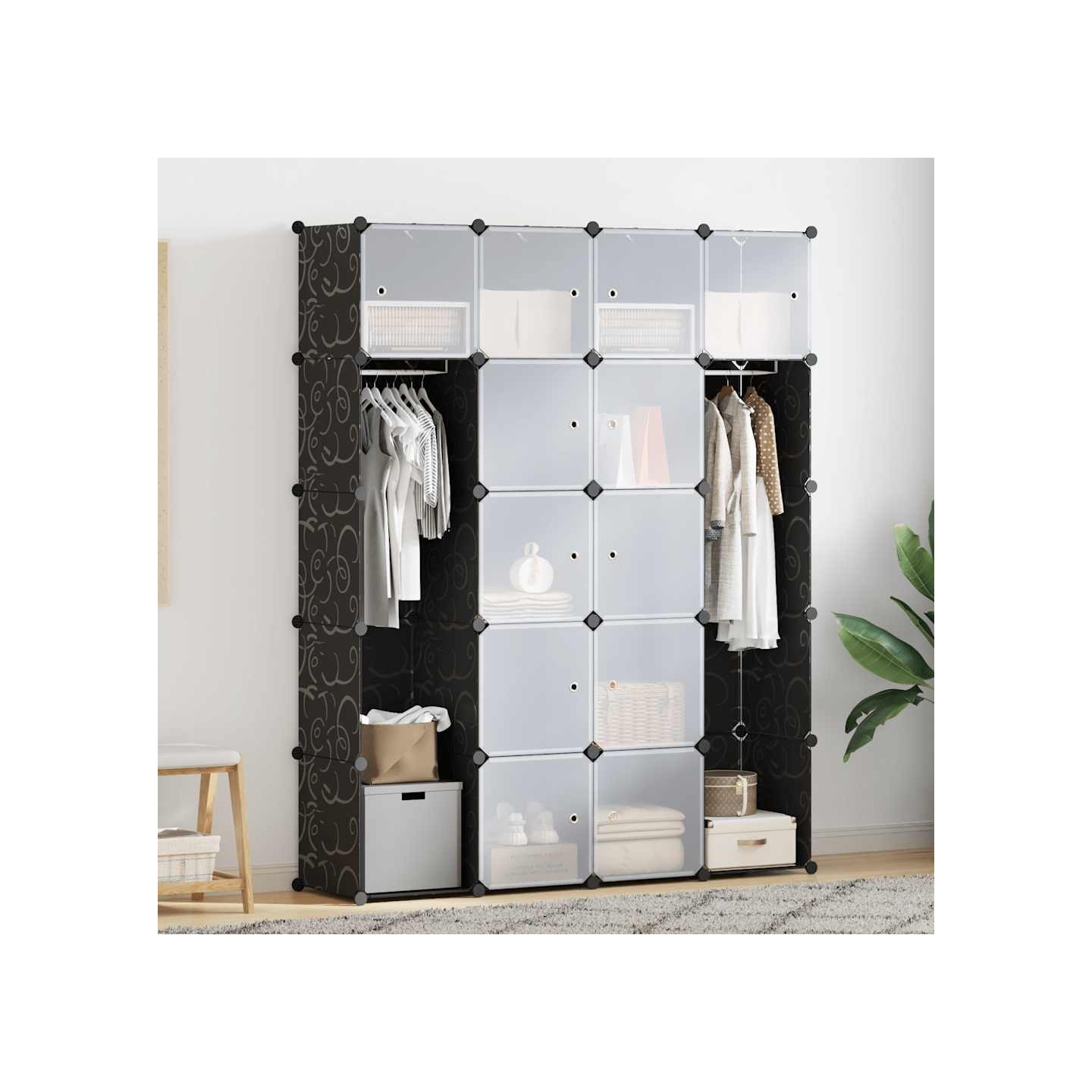 Armoire modulaire 14 compartiments Noir et blanc 37x146x180,5cm