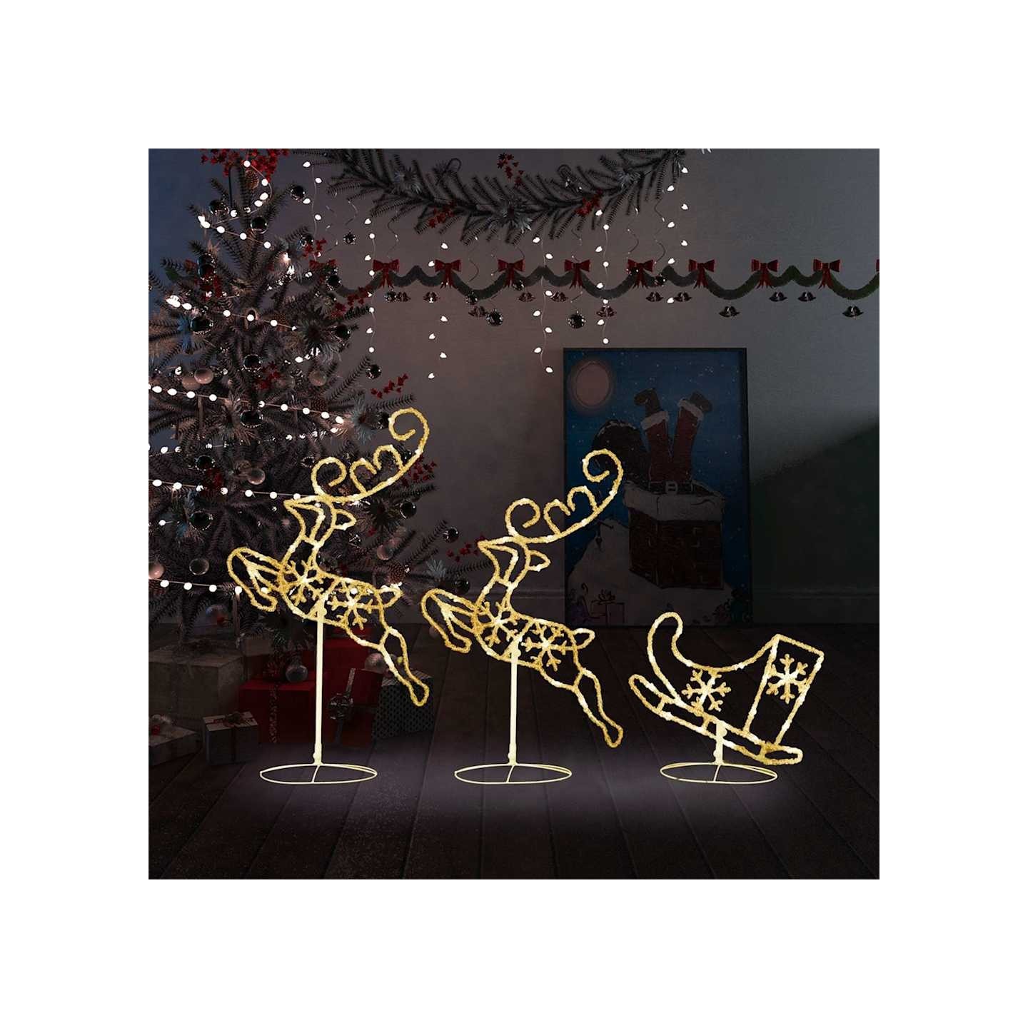 Renne/traîneaux Noël volant Acrylique 260x21x87cm Blanc chaud