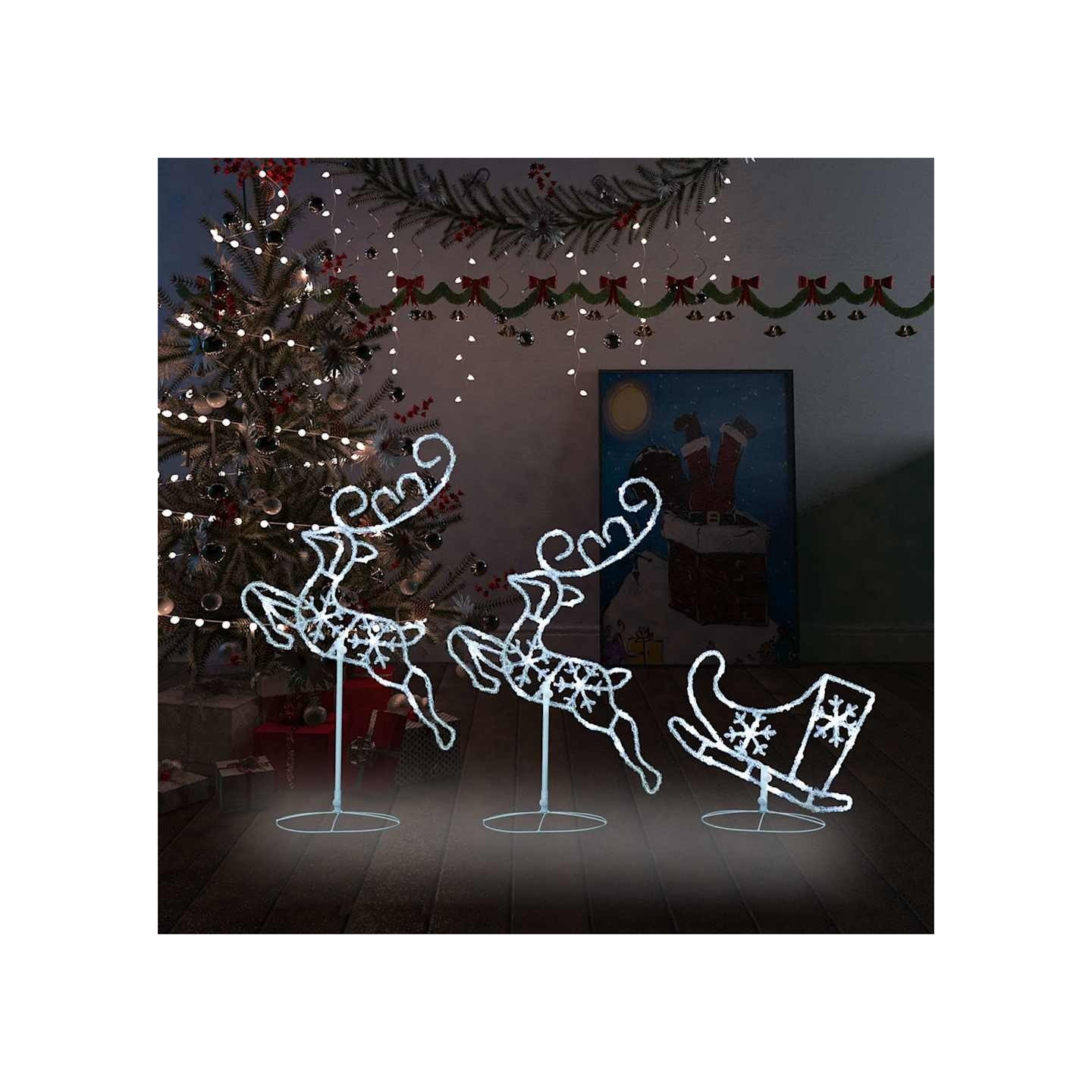 Renne/traîneaux Noël volant Acrylique 260x21x87 cm Blanc froid