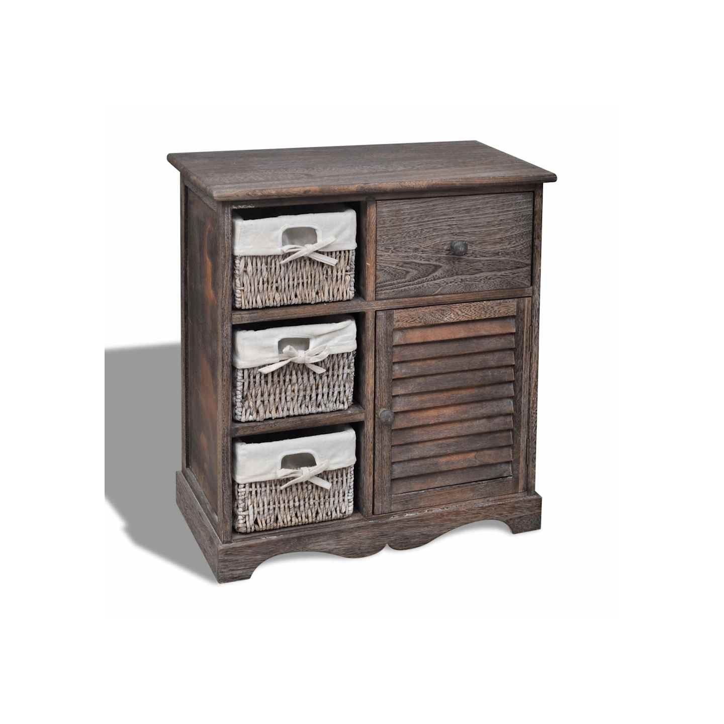 Armoire en bois 3 paniers gauches en tissage Marron