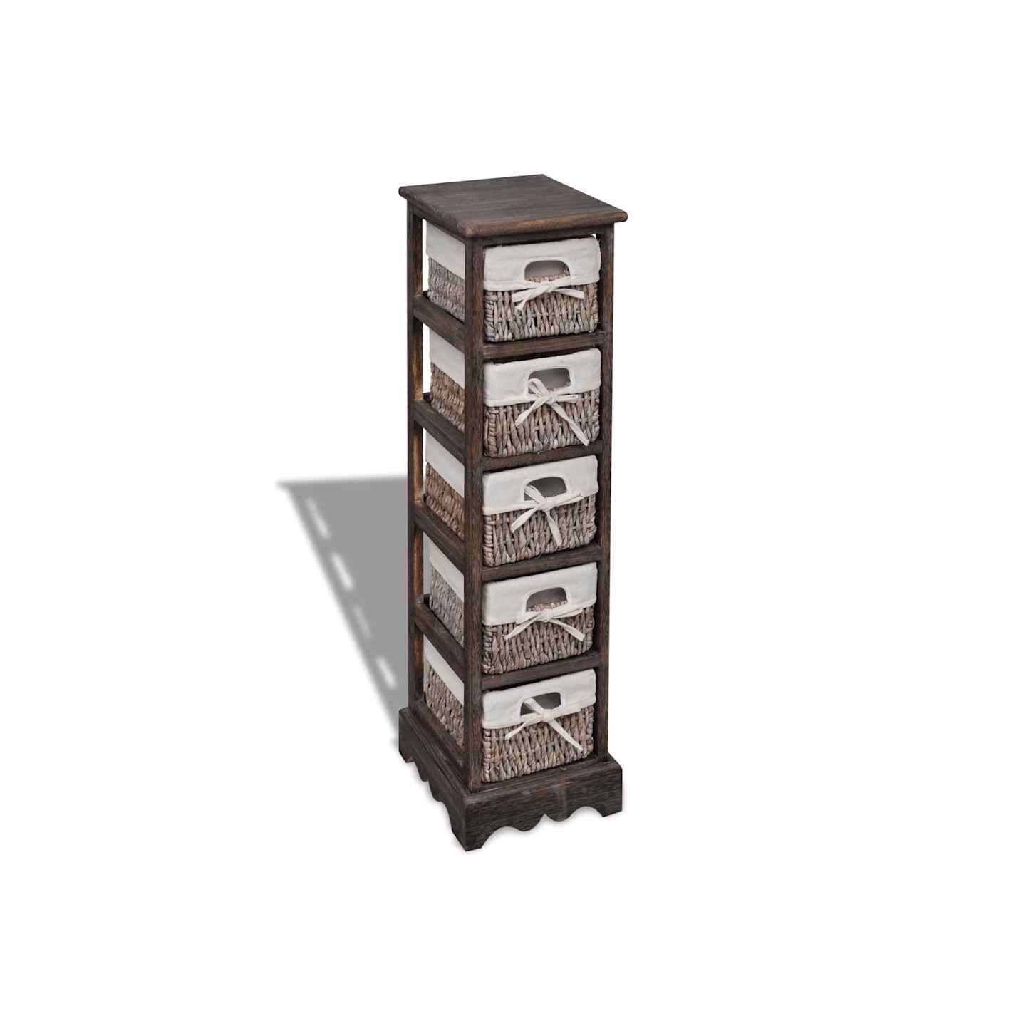Étagère de rangement en bois 5 paniers en tissage Marron