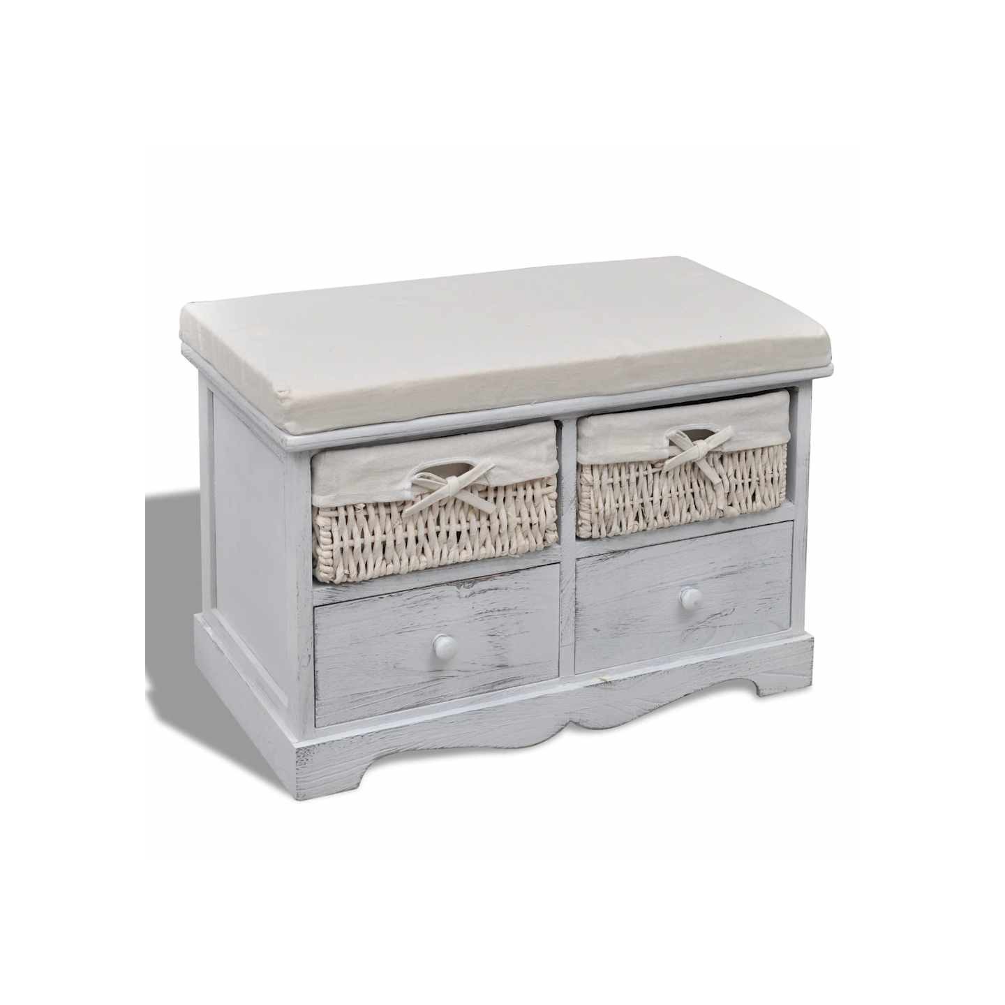 Banc de rangement Blanc 62x33x42 cm Bois de paulownia