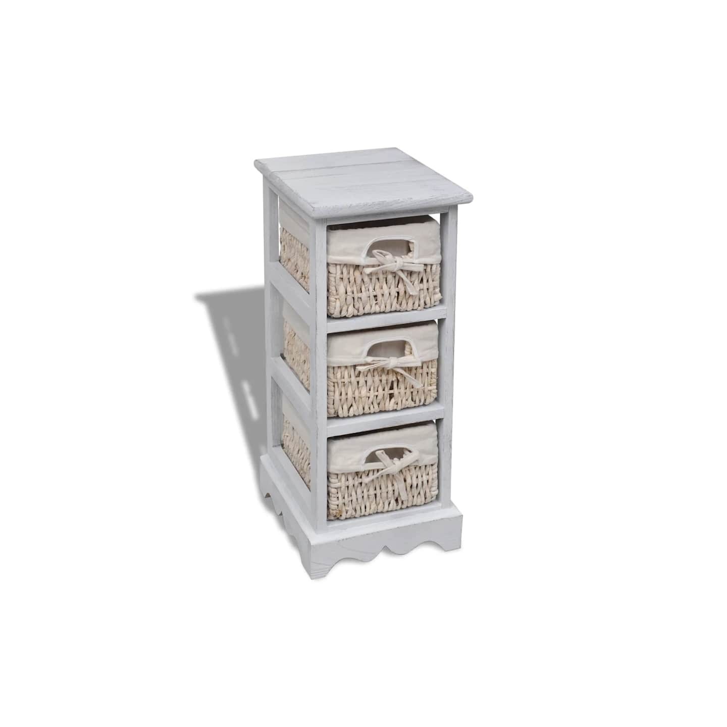 Étagère de rangement en bois 3 paniers en tissage Blanc