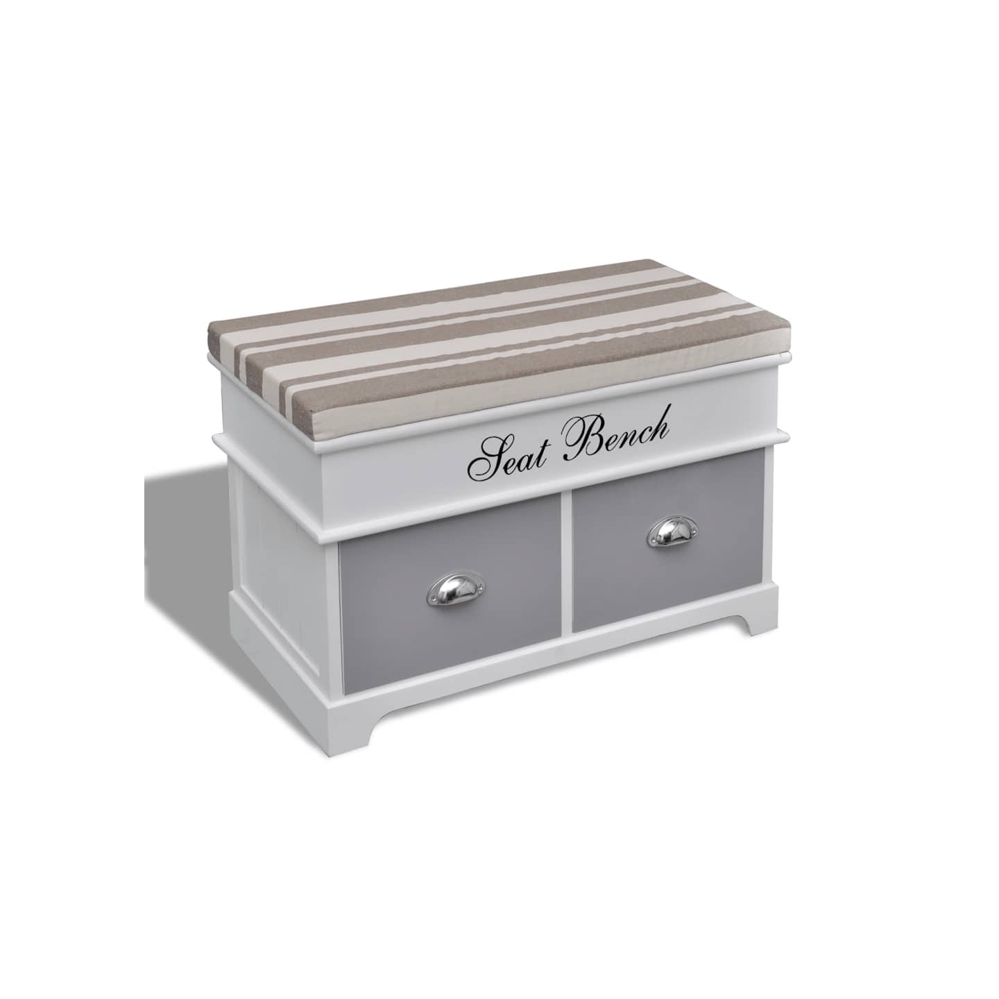 Banc d'entrée et de rangement avec coussin gris 2 tiroirs Blanc