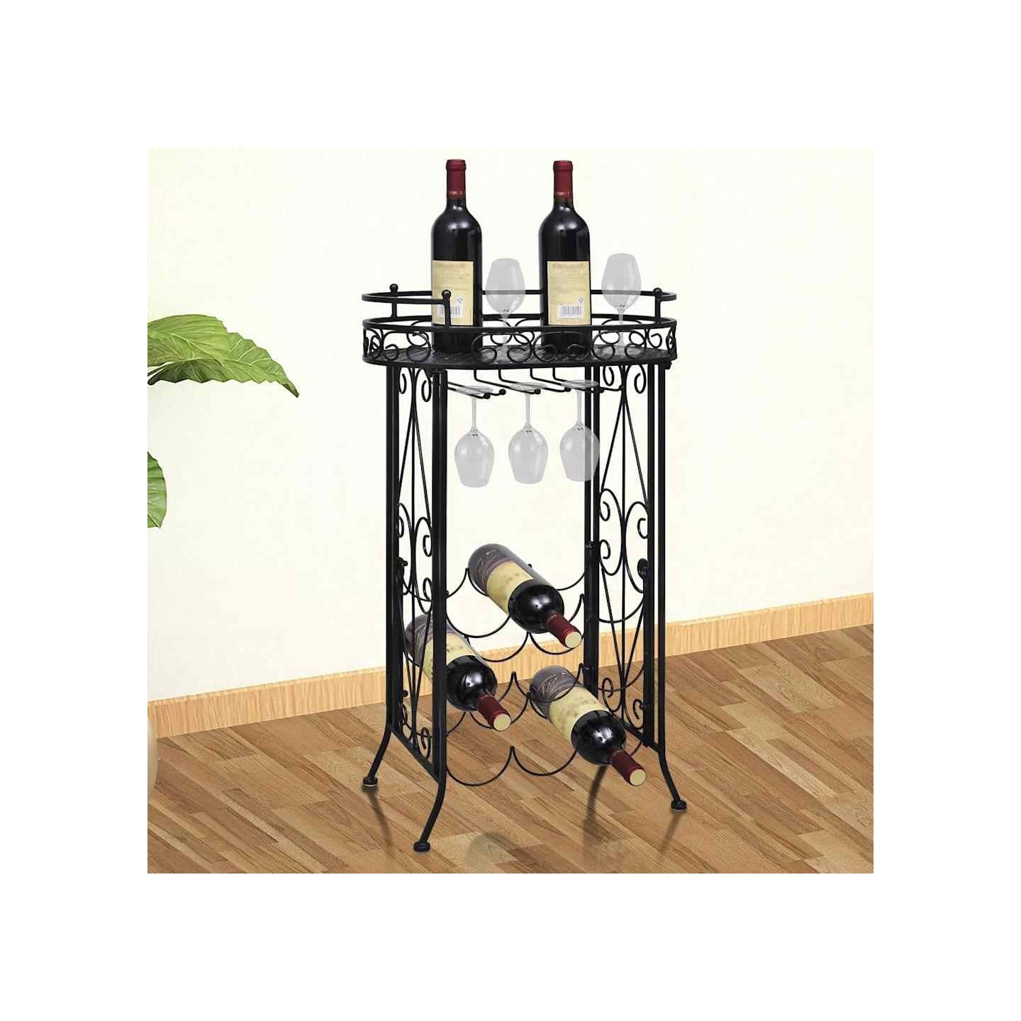 Casier à bouteilles avec porte-verre pour 9 bouteilles Métal
