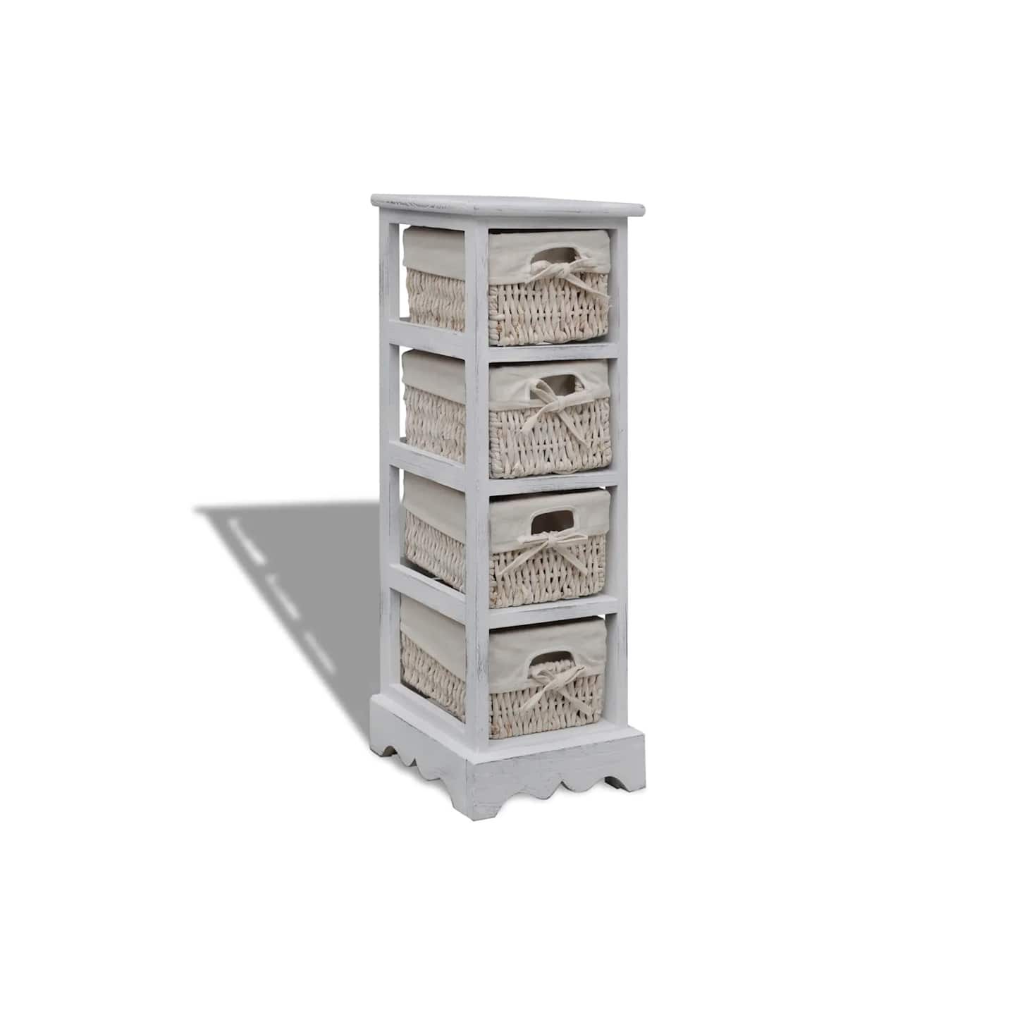 Étagère de rangement en bois 4 paniers en tissage Blanc