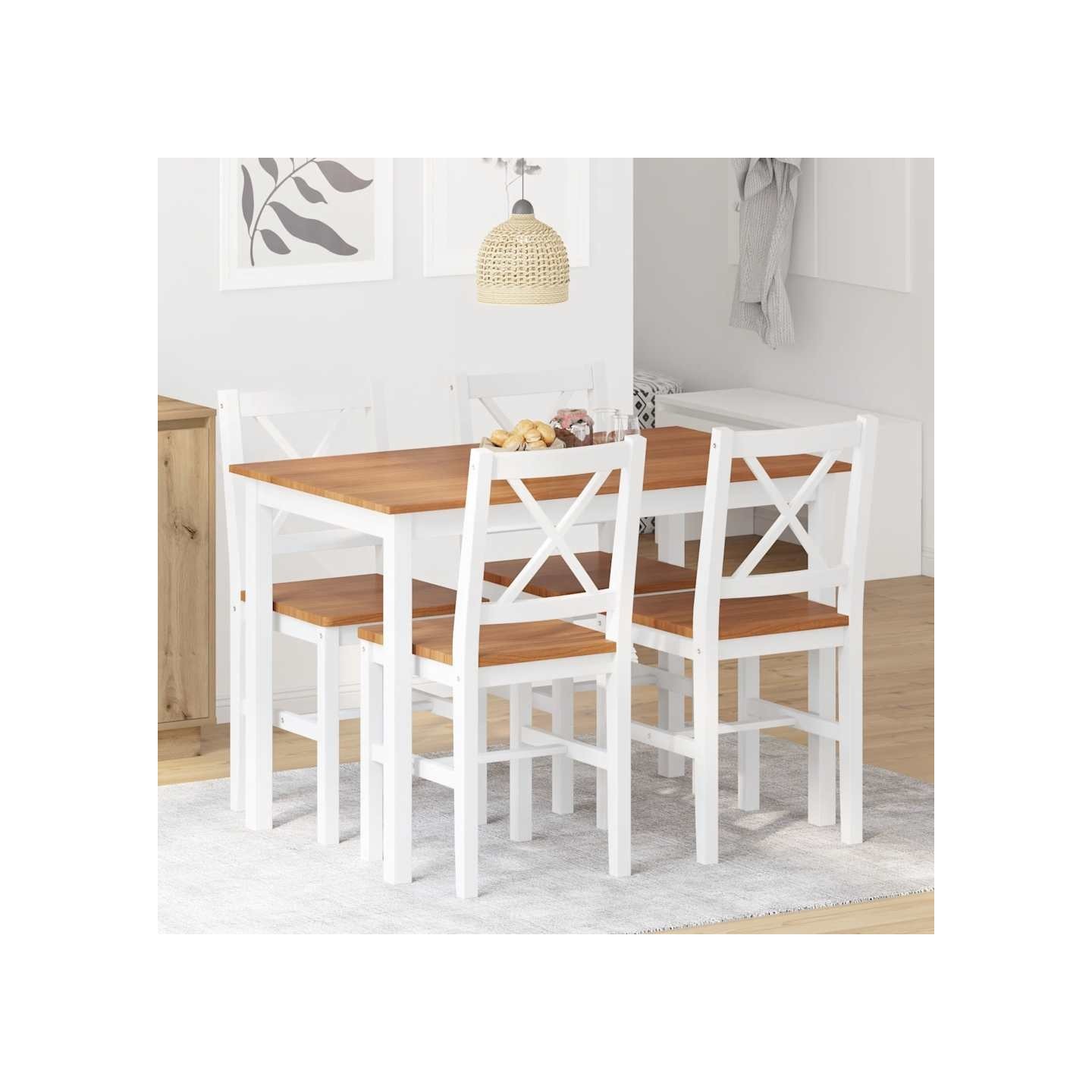 Ensemble de salle à manger 5 pcs Marron et blanc