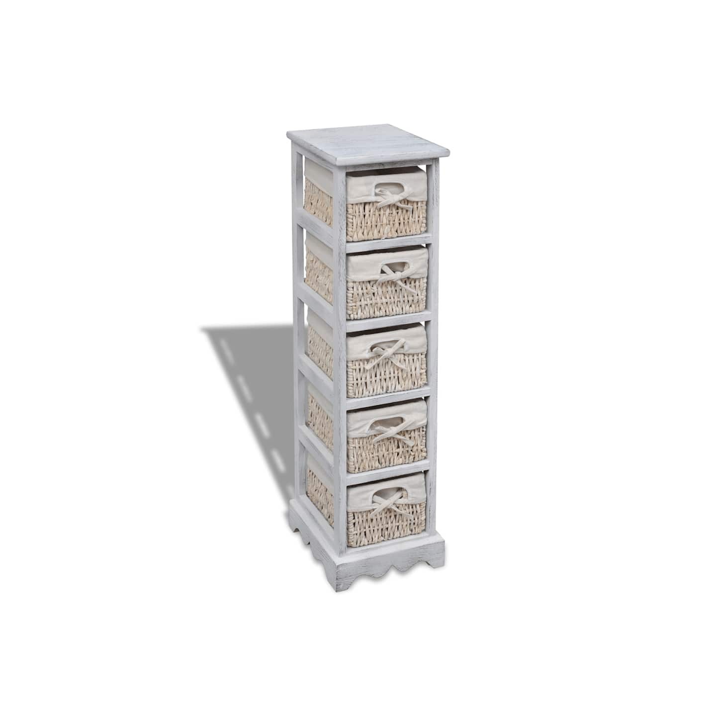 Étagère de rangement en bois 5 paniers en tissage Blanc