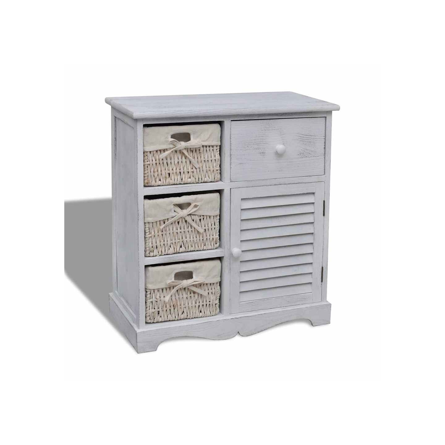 Armoire en bois 3 paniers gauches en tissage Blanc