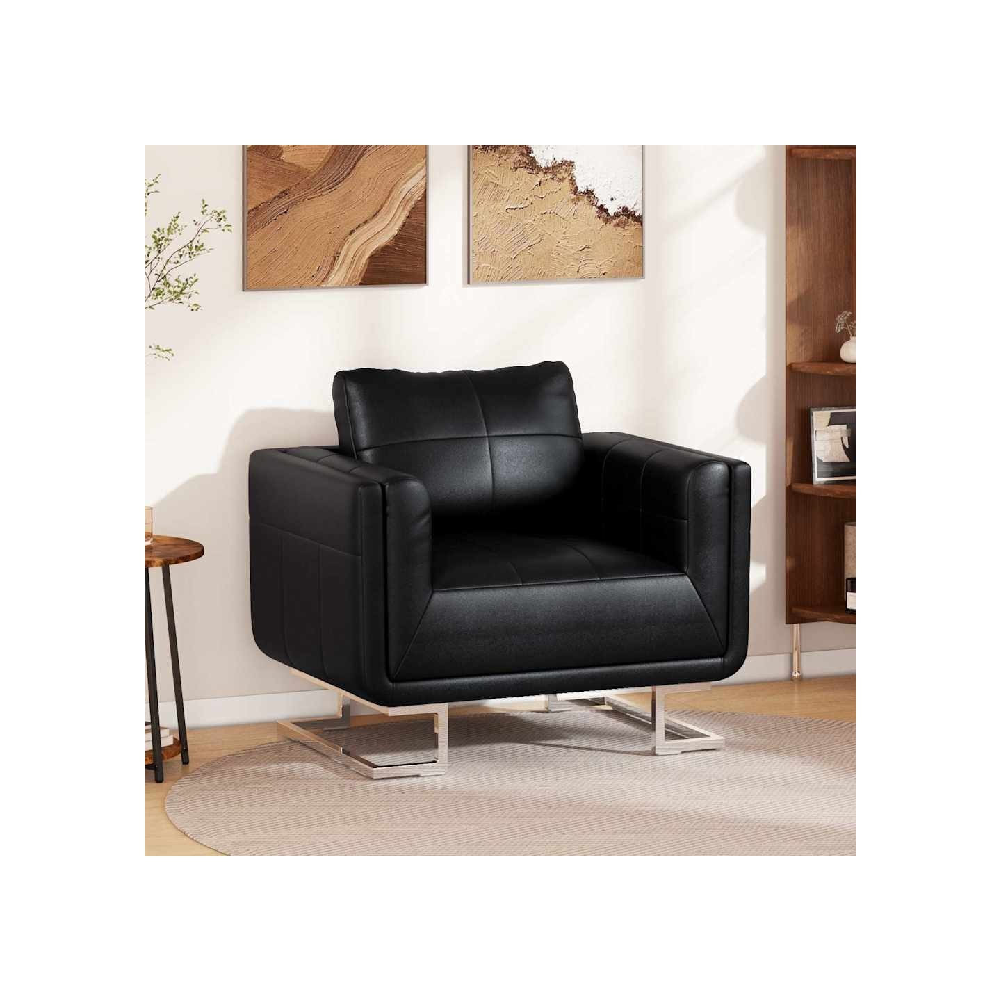Fauteuil cube avec pieds chromés Noir Similicuir