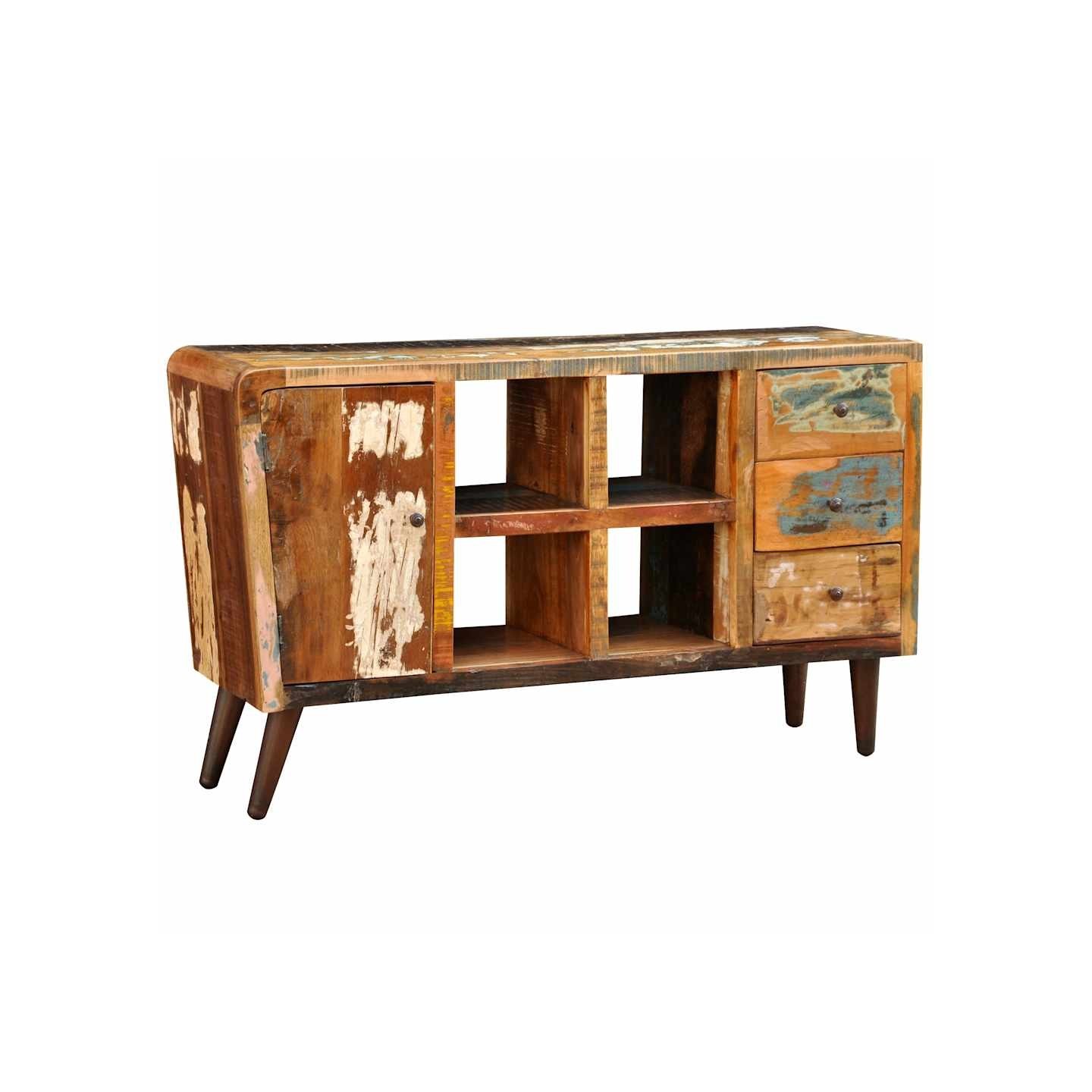 Armoire avec 1 porte 4 étagères 3 tiroirs Bois massif récupéré