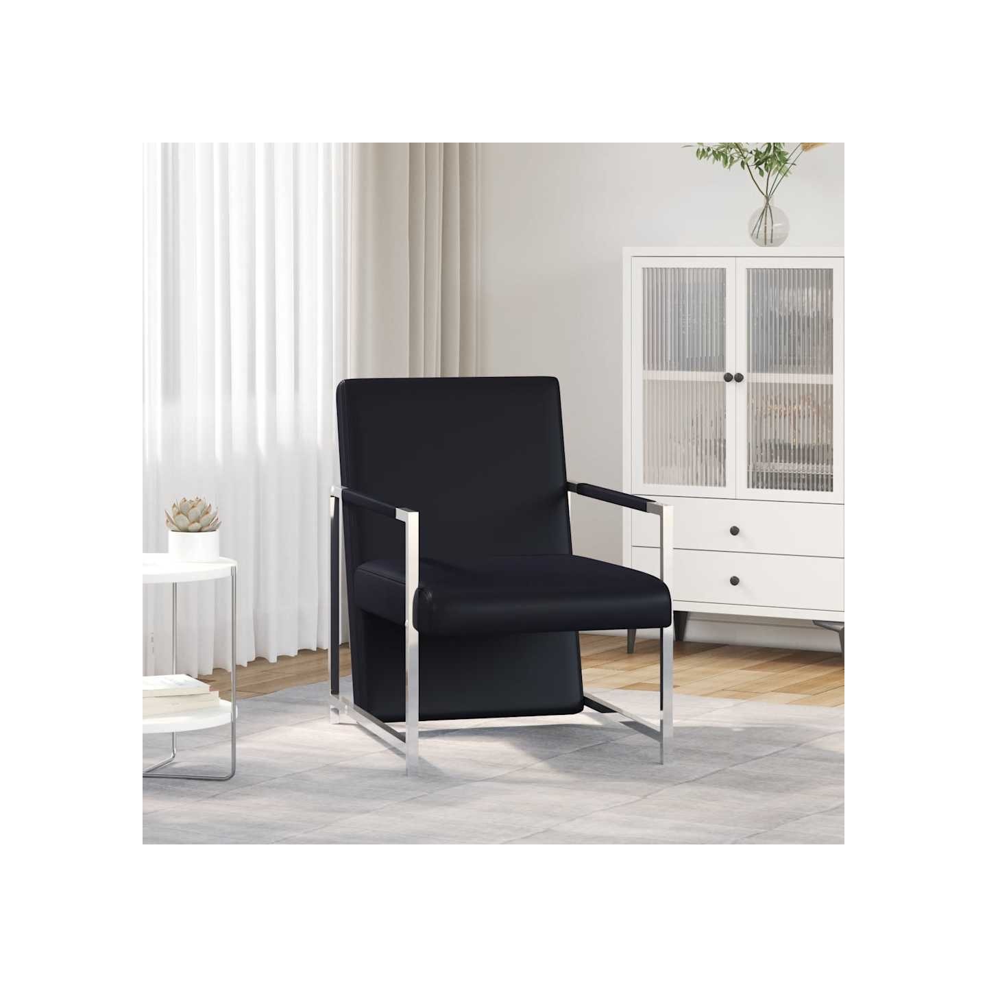 Fauteuil avec pieds chromés Noir Similicuir