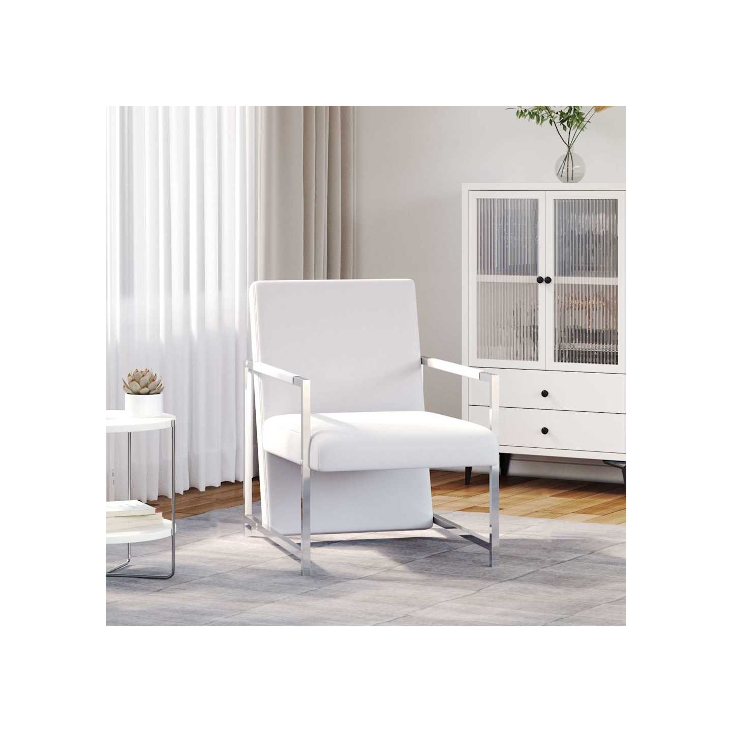 Fauteuil avec pieds chromés Blanc Similicuir