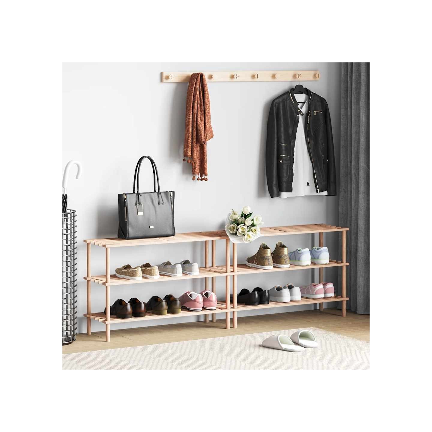 Range-chaussures à 3 étagères 2 pcs Bois de sapin solide