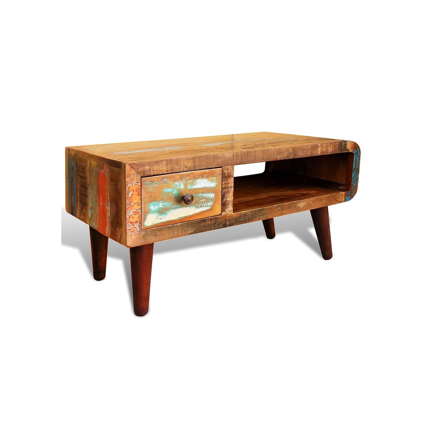 Table basse avec bord incurvé et 1 tiroir Bois de récupération
