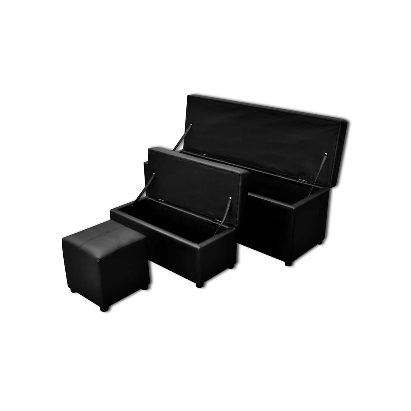 Set de banc de rangement en simili cuir Noir