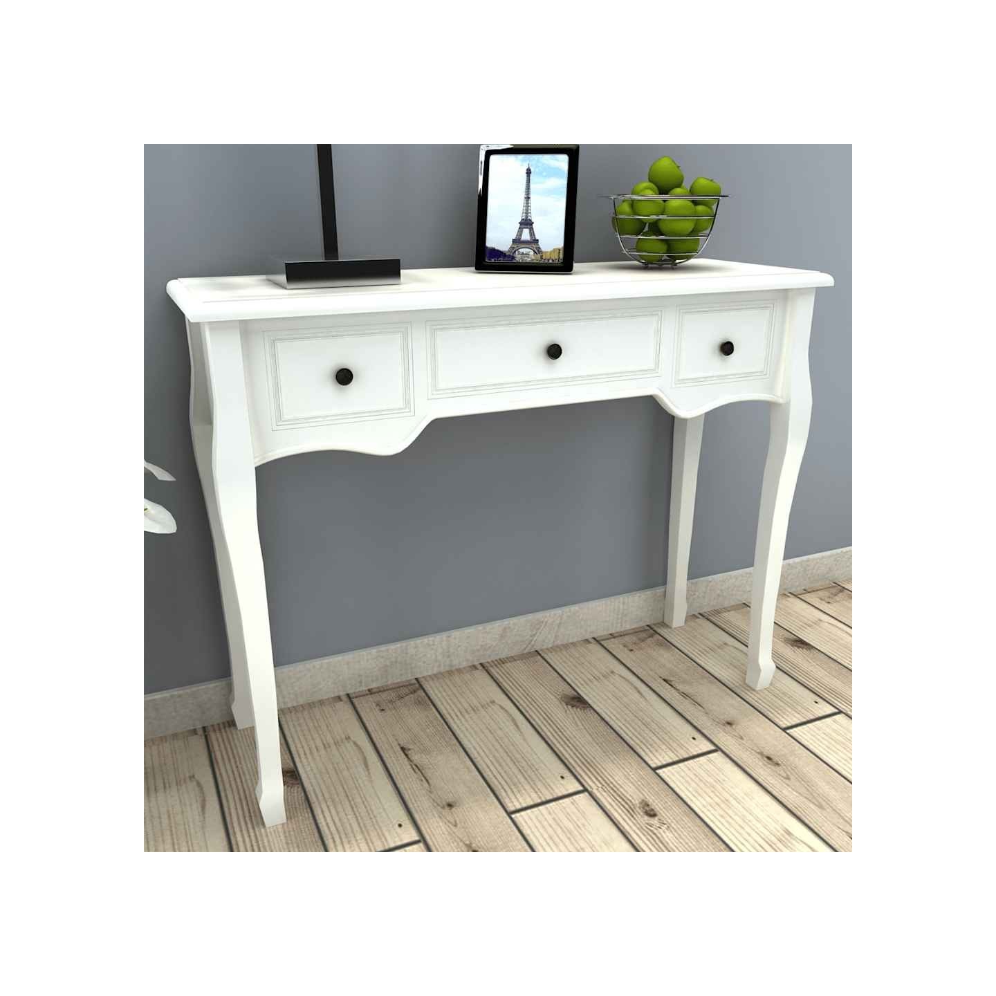 Table de console et coiffeuse avec 3 tiroirs Blanc