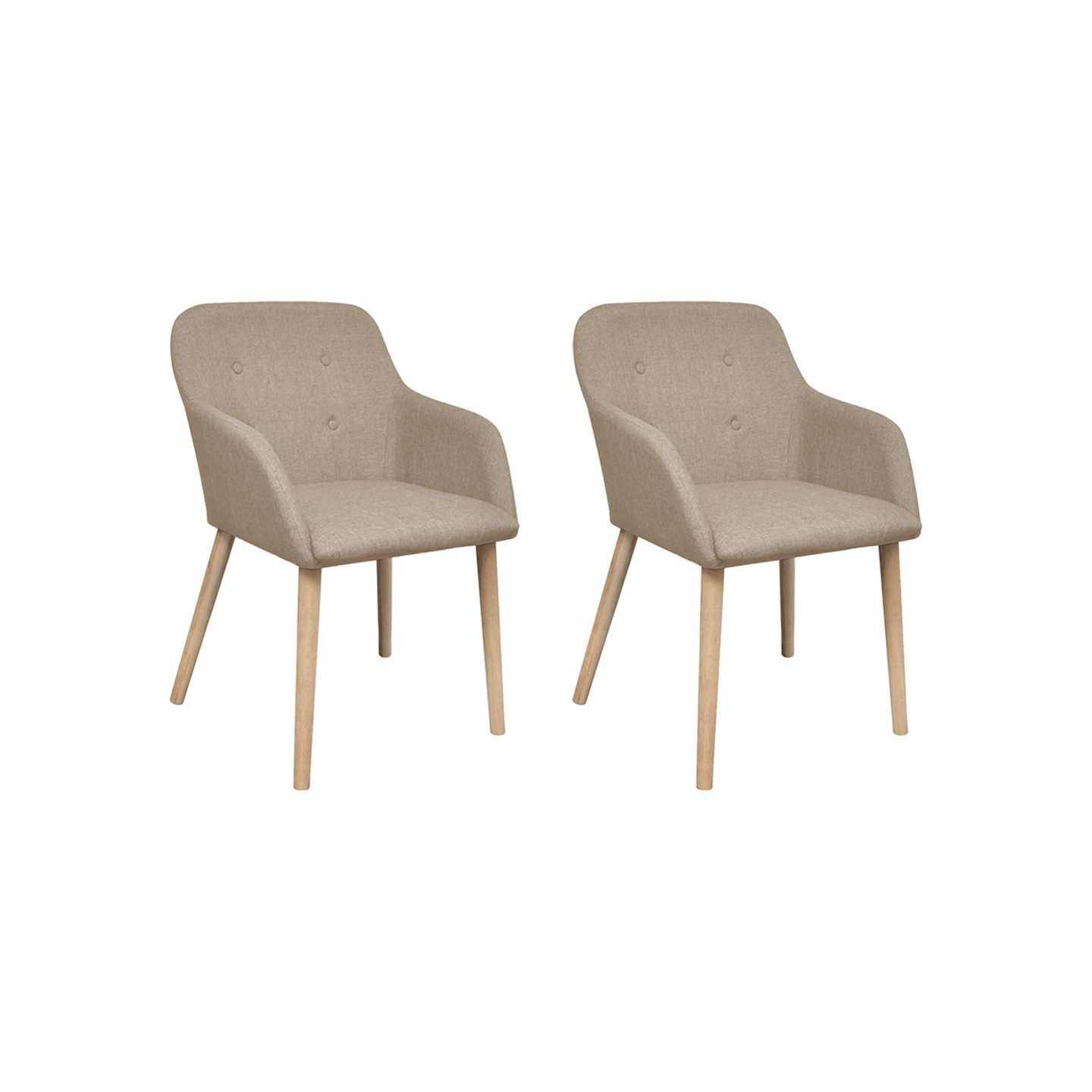 Chaises à manger lot de 2 beige tissu et chêne massif