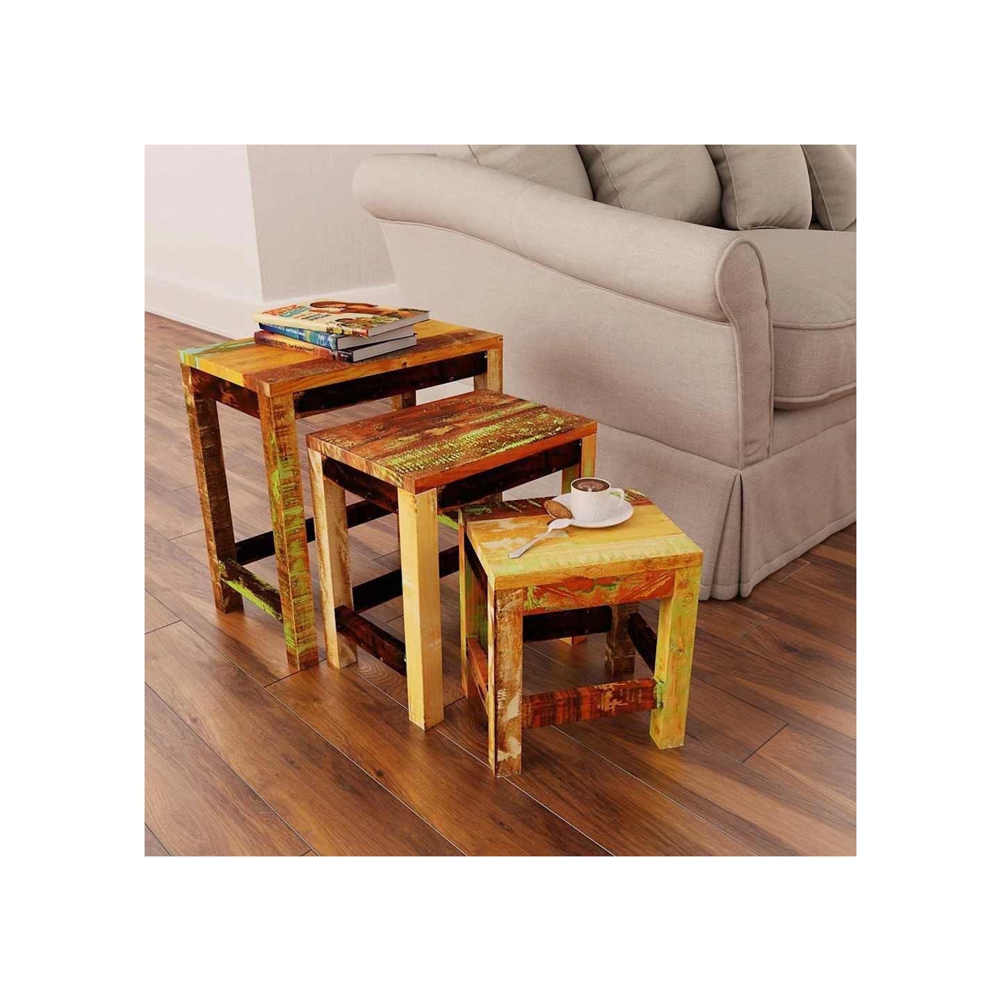 Table gigogne 3 pcs vintage Bois de récupération