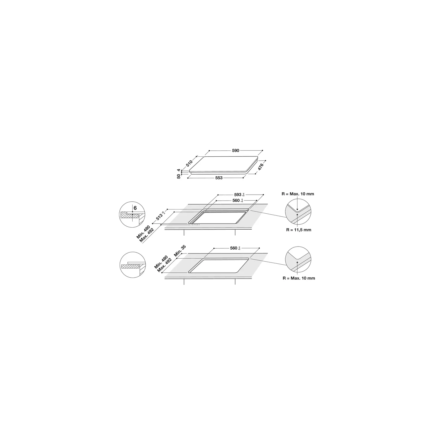 Plaque induction Indesit IS 33 Q 60 NE 3 foyers | Nimestore