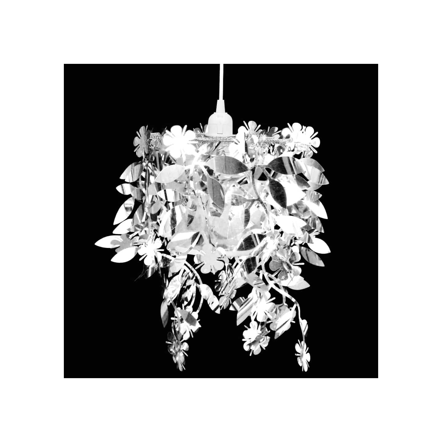 Lustre suspendu à feuilles paillette 21,5 x 30 cm Argenté