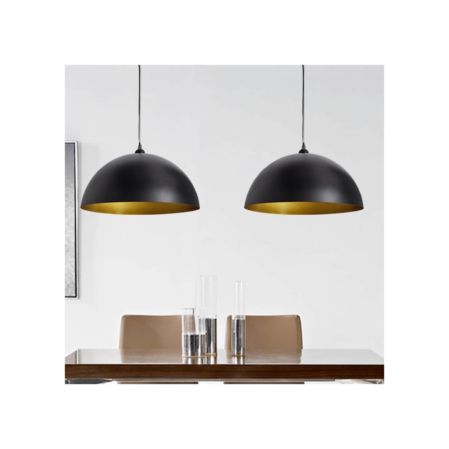 Plafonniers 2 pcs Hauteur réglable Semi-sphérique Noir