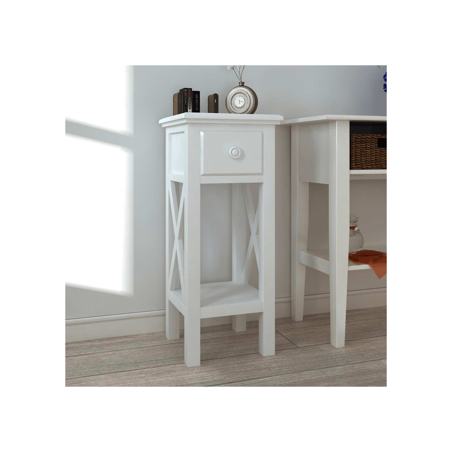 Table d'appoint avec tiroir Blanc