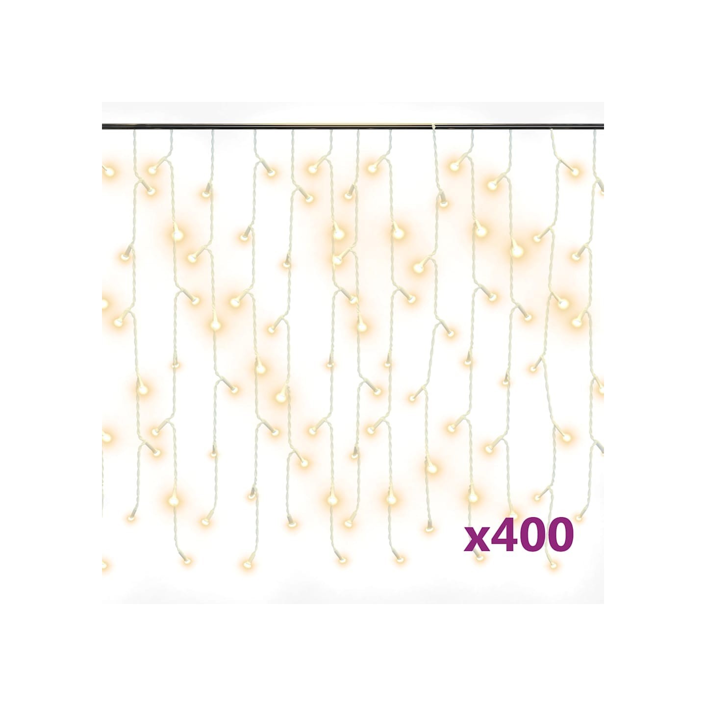 Rideau lumineux à glaçons LED 10m 400LED Blanc chaud 8fonctions