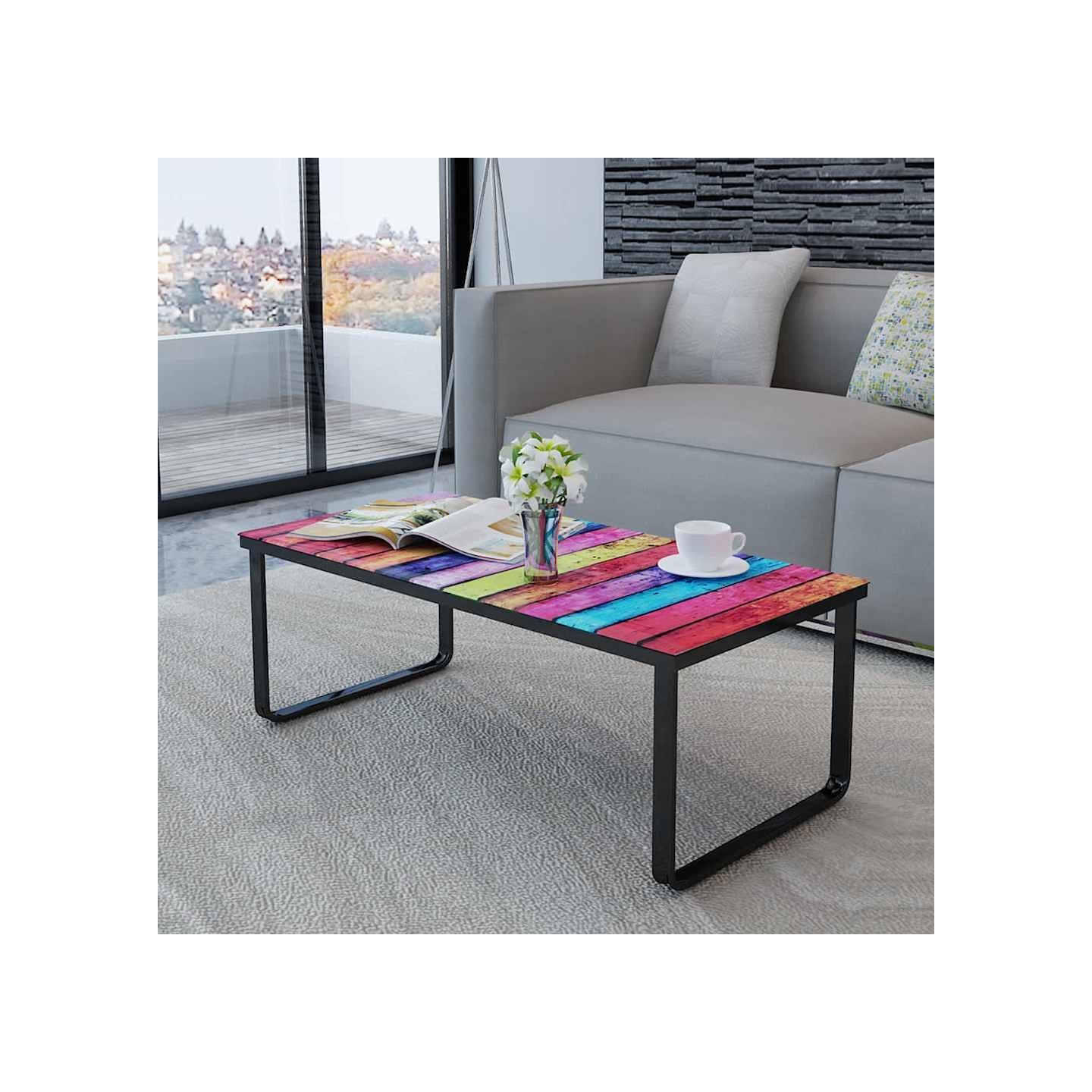 Table basse avec impression d'arc-en-ciel Dessus en verre
