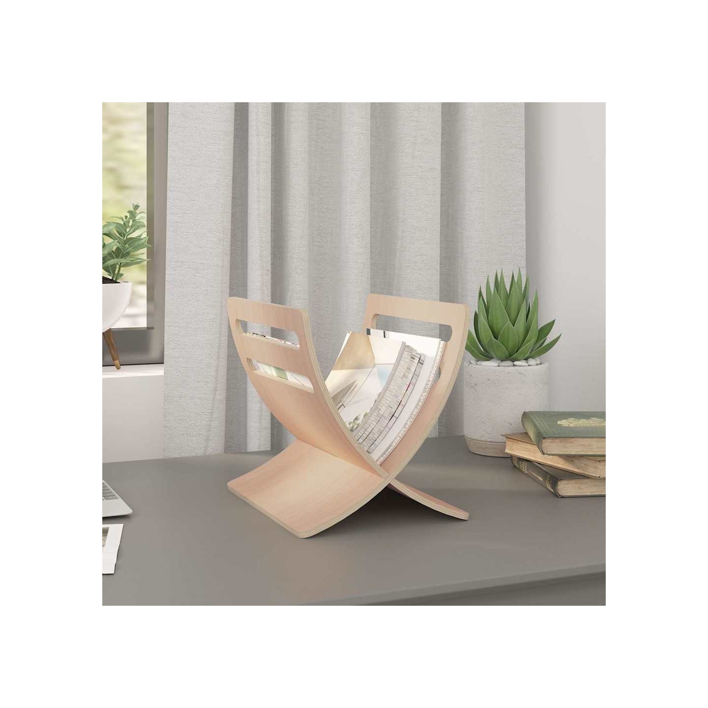 Porte-revue en bois sur pied naturel