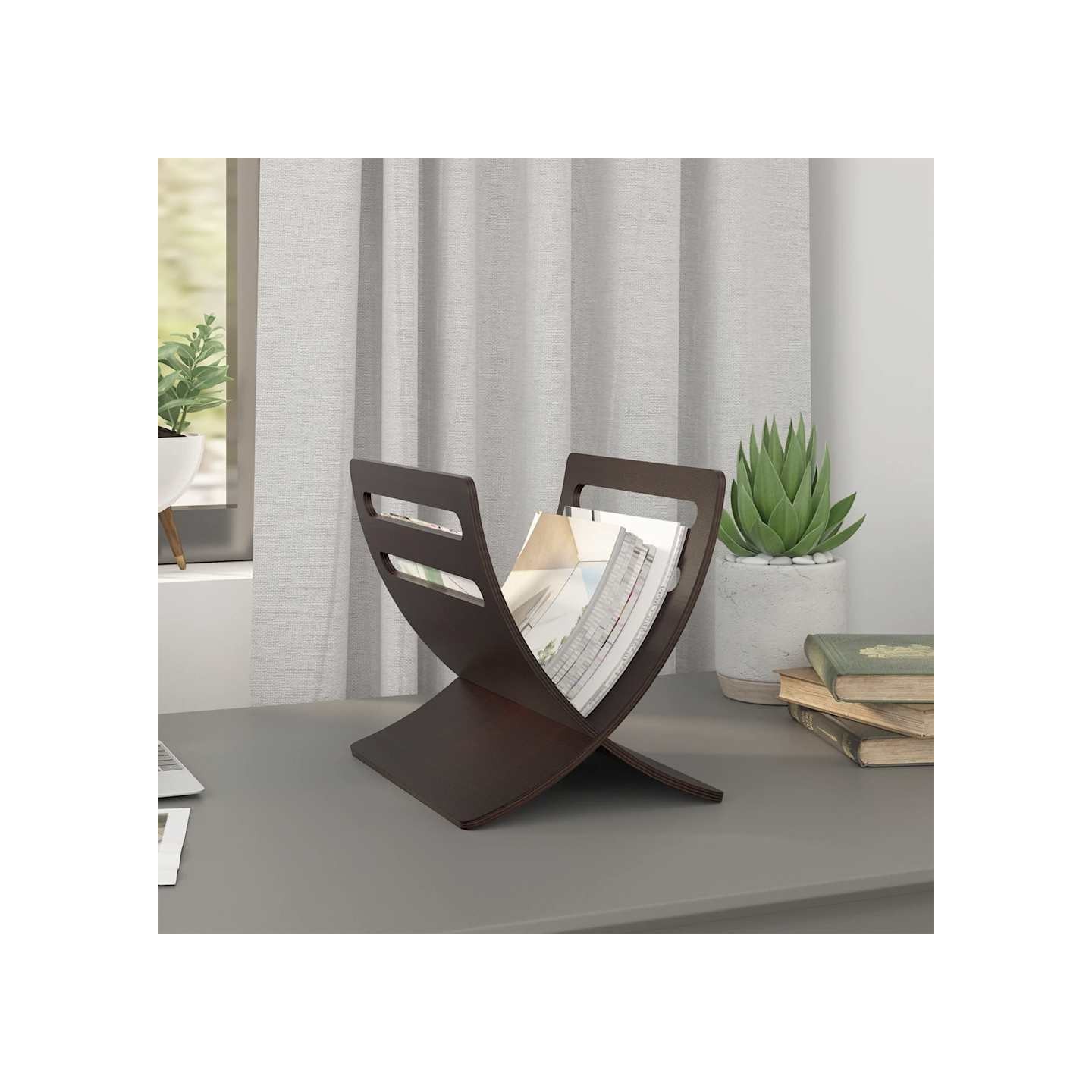 Porte-revue en bois sur pied marron