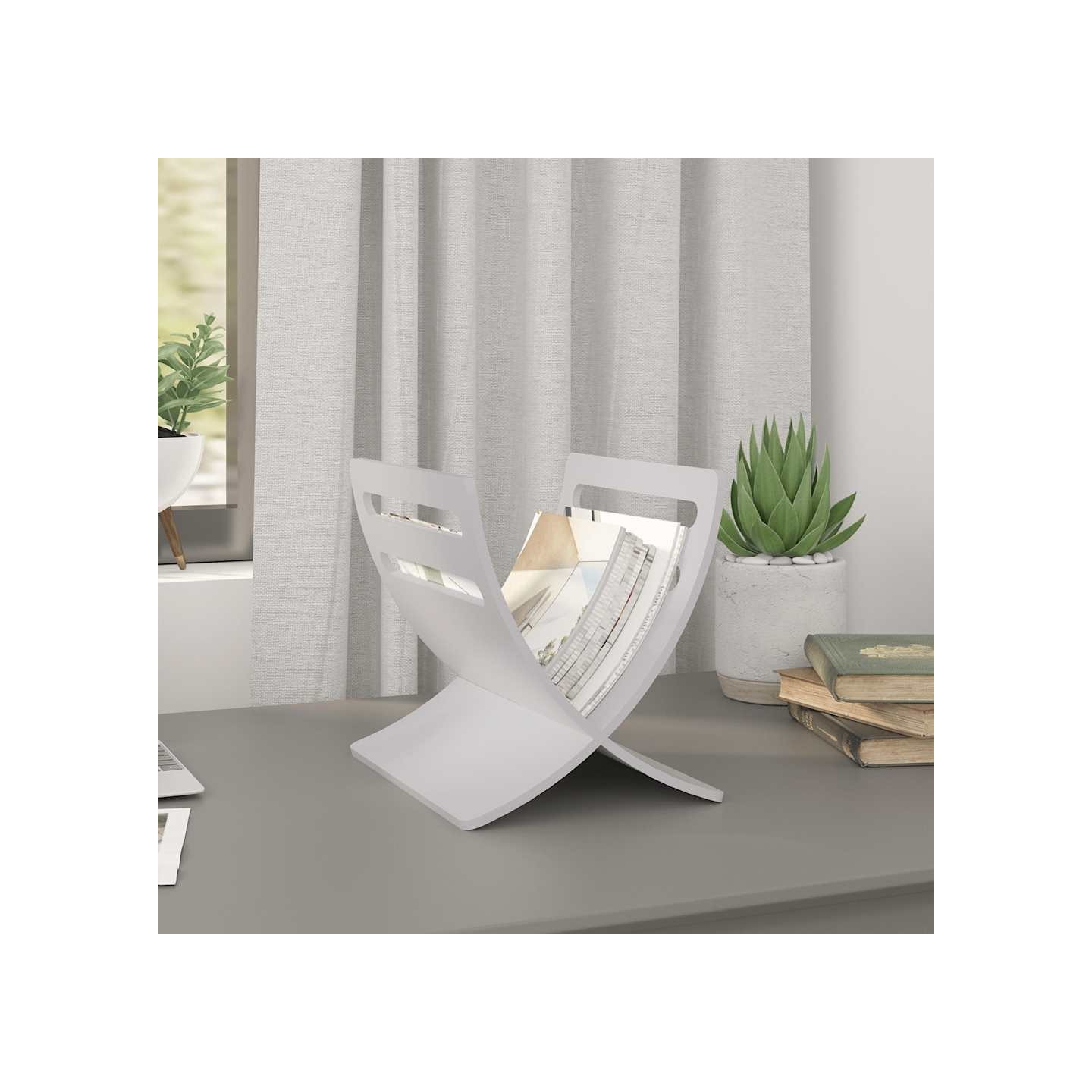 Porte-revue en bois sur pied Blanc