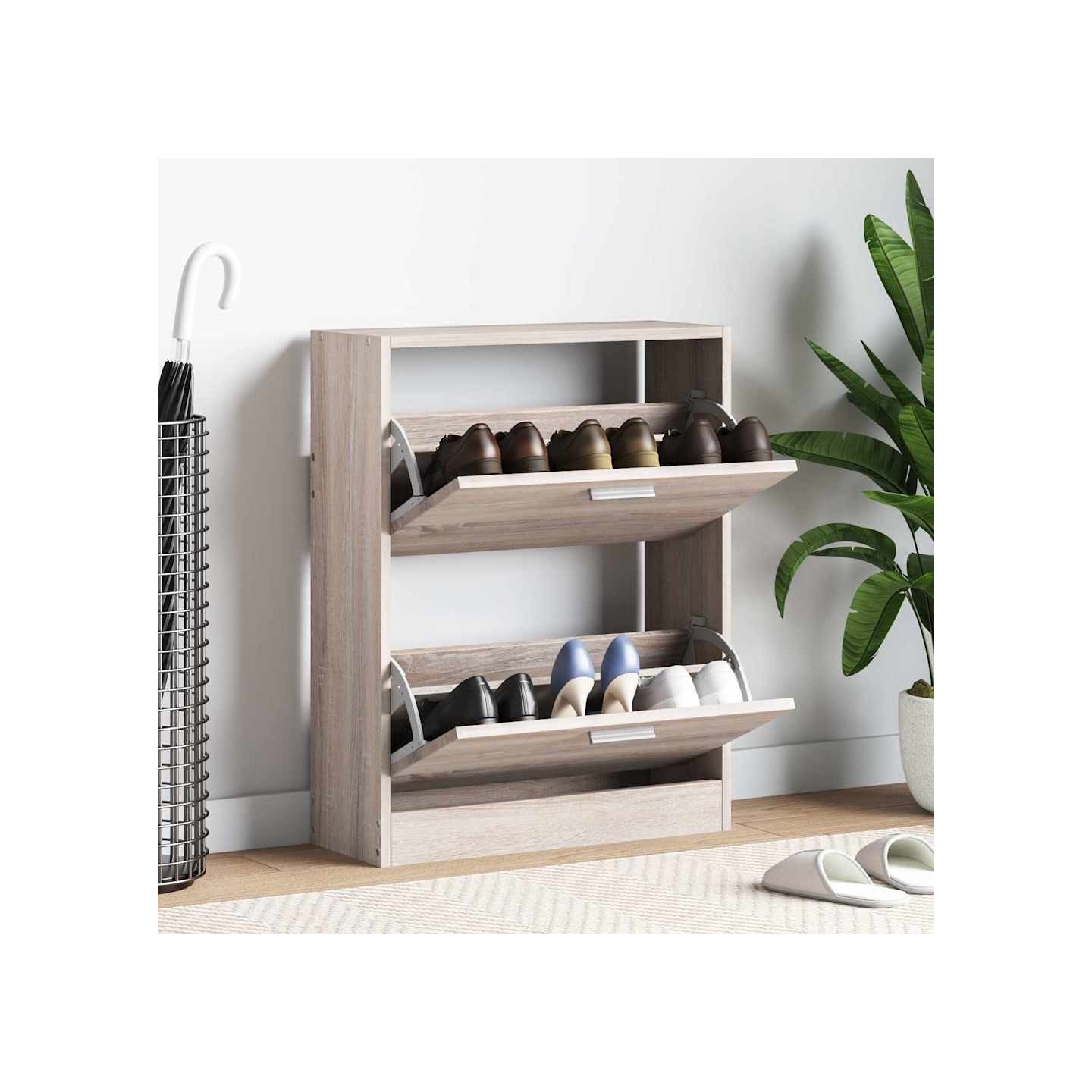 Meuble à chaussures en bois avec 2 compartiments Aspect chêne