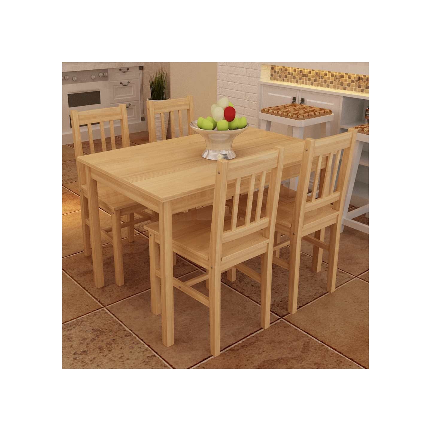 Table de salle à manger en bois avec 4 chaises Naturel