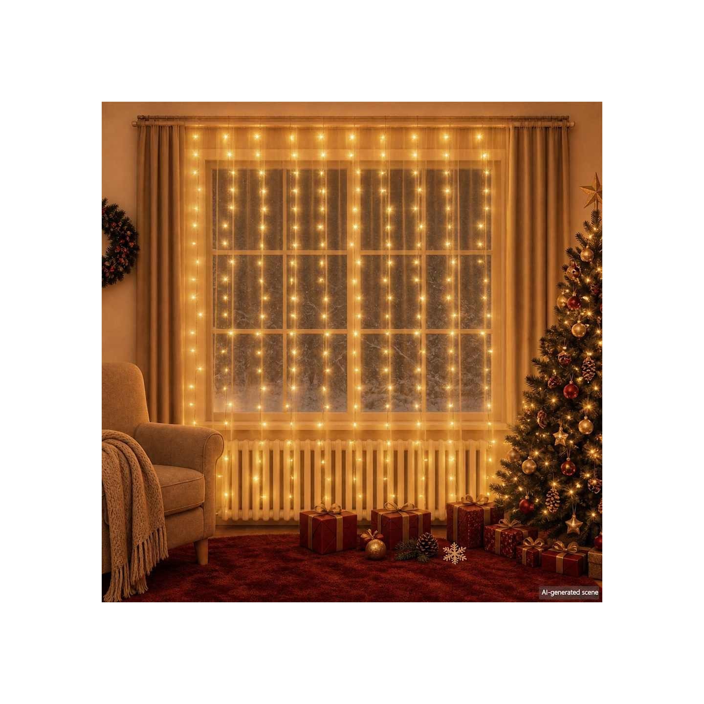 Rideaux lumineux à LED 3x3 m 300 LED Blanc chaud 8 fonctions