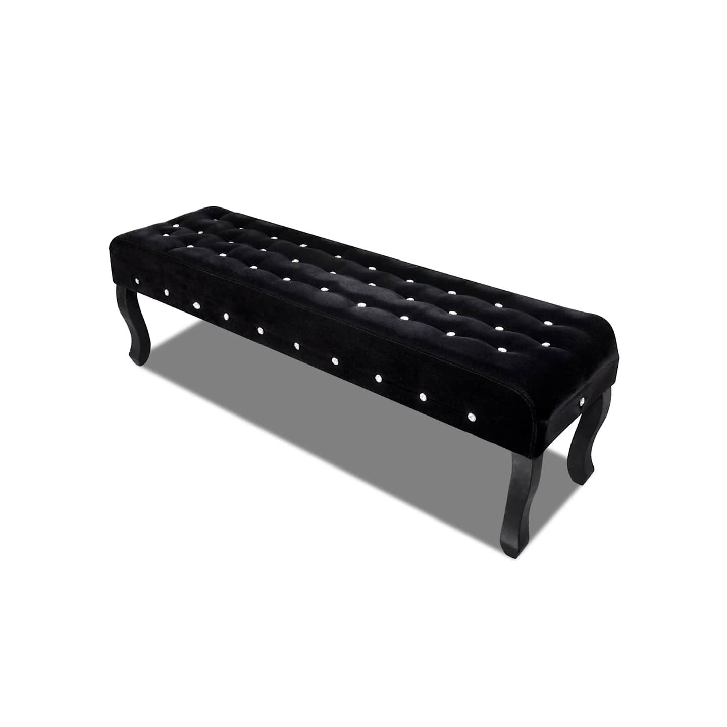Banc noir tissu velours avec boutons en cristal