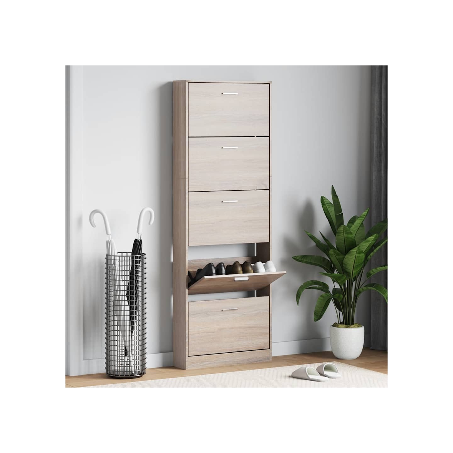 Meuble à chaussures en bois avec 5 compartiments Aspect chêne