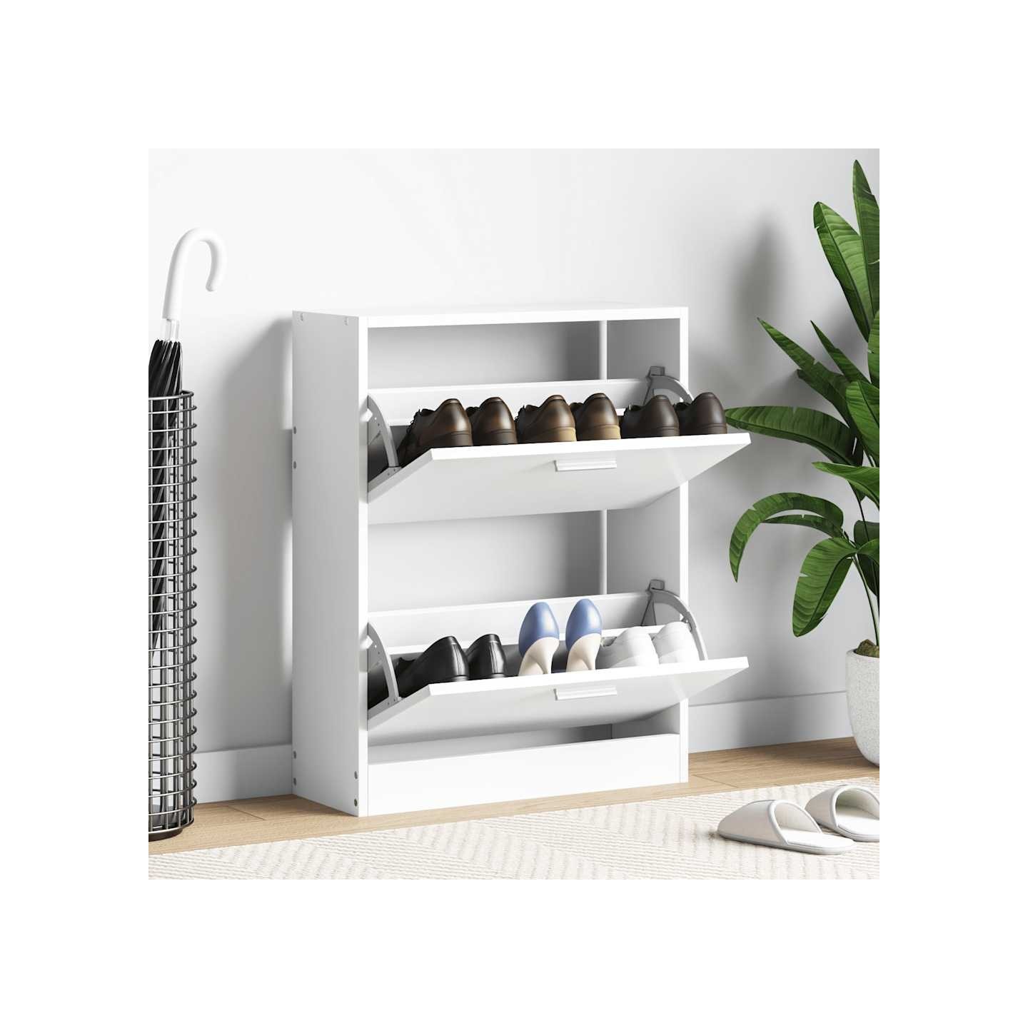 Meuble à chaussures en bois avec 2 compartiments Blanc