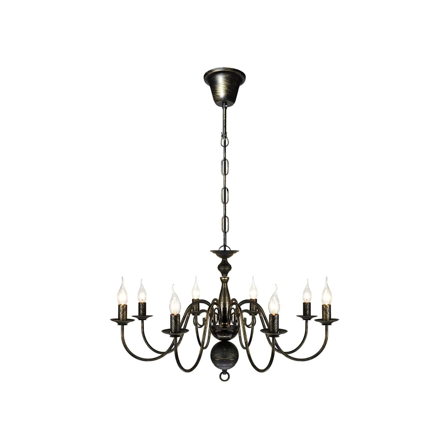 Lustre en métal noir antique 8 x E14 ampoules