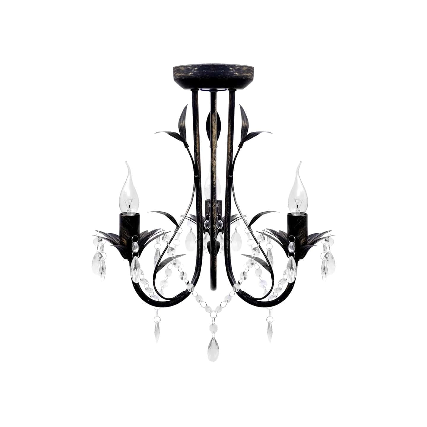 Lustre métal noir style art nouveau + perles crystal 3 x E14 Ampoules