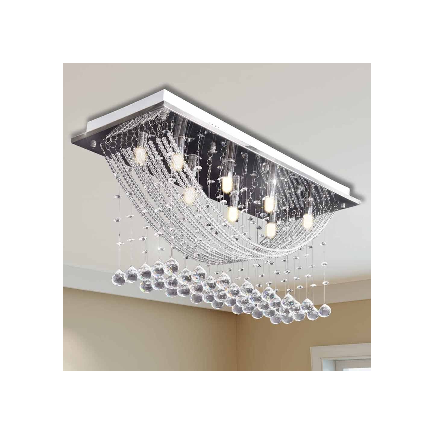 Plafonnier avec perles en verre cristal Étincelant Blanc 8 x G9 29 cm