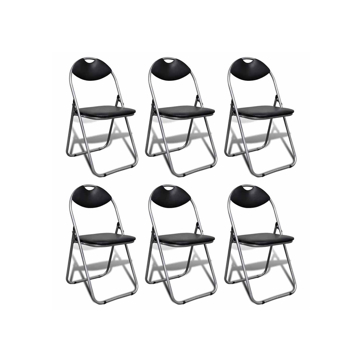 Chaises pliantes 6 pièces en similicuir noir et acier